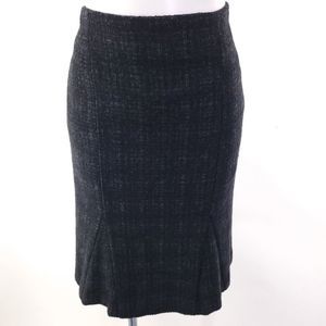 Theory Alpaca Tweed Flounce Hem Midi Skirt Black Gray sz 8